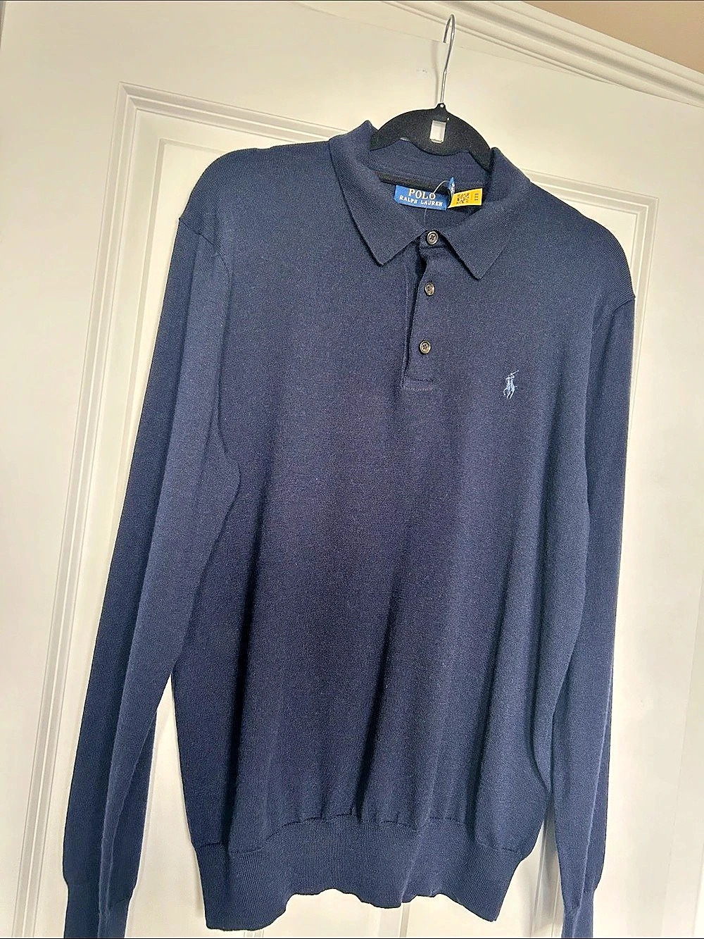 Polo Ralph Lauren Wool-Silk-Cashmere Long Sleeve Polo Sweater Blue